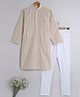 Little Clothing Full Sleeves Chikankari Work Detailed Kurta With Churidar Set - Brown