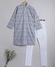 Little Clothing Full Sleeves Chikankari Work Detailed Kurta With Churidar Set - Grey