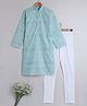 Little Clothing Full Sleeves Chikankari Work Detailed Kurta With Churidar Set - Green