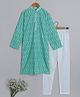 Little Clothing Full Sleeves Chikankari Work Detailed Kurta With Churidar Set - Green
