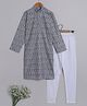 Little Clothing Full Sleeves Chikankari Work Detailed Kurta With Churidar Set - Grey