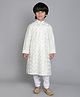 Little Clothing Cotton Linen Full Sleeves Abstract Embroidered Kurta Churidar Set - Off White