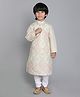 Little Clothing Cotton Linen Full Sleeves Damask Embroidered & Lace Embellished Kurta Churidar Set - Beige
