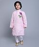Little Clothing Cotton Linen Full Sleeves Floral Embroidered Kurta Churidar Set - Pink