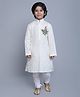 Little Clothing Cotton Linen Full Sleeves Bird Embroidered Kurta Churidar Set - Off White