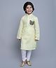 Little Clothing Cotton Linen Full Sleeves Butterfly Embroidered Kurta Churidar Set - Yellow