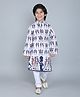 Little Clothing Cotton Linen Full Sleeves Tribal Printed Kurta Churidar Set - White