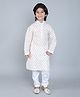 Little Clothing Cotton Linen Full Sleeves Floral Printed Kurta Churidar Set - Cream