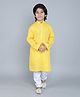 Little Clothing Cotton Linen Full Sleeves Leheriya Printed Kurta Churidar Set - Yellow
