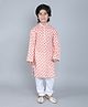 Little Clothing Cotton Linen Full Sleeves Bunnies Printed Kurta Churidar Set - Off White
