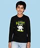 NUSYL Cotton Blend Full Sleeves Cat & Stay Happy Text Printed Tee - Black