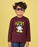 NUSYL Cotton Blend Full Sleeves Cat & Stay Happy Text Printed Tee - Wine