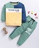 TOONYPORT Cotton Full Sleeves Tennis Club Text Printed & Colour Blocked Tee & Pant Set - Green