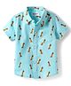 Babyhug Cotton Woven Half Sleeves Shirt with Giraffe Print - Aqua Blue