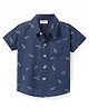 Babyhug Cotton Woven Half Sleeves Shirt with Origami Plane Print - Navy Blue