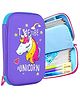 Little Hunk Unicorn Design Pencil Case, Purple with Turquoise Trim, Double Layer Storage with Mesh Pockets, 22.4 x 16 cm'
