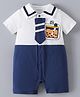 Mark & Mia Half Sleeves Cotton Romper With Boba Tea Print & Tie Applique - Navy & White