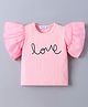 Mark & Mia Cotton Flutter Sleeves Textured Top with Love Text Print - Pink