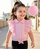 Mark & Mia Cotton Knit Frill Sleeves Top with Front Buttons & Bow Detailing - Pink