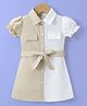 Mark & Mia Half Puffed Sleeves Cut & Sew Designed Shirt Style Frock with Waist Belt Detailing - Tan