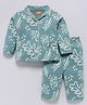 Snuggly MONKEY Single Jersey Knit Full Sleeves Leaves Printed Coordinating Night Suit Set - Green