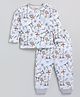 Snuggly MONKEY Single Jersey Knit Full Sleeves Wild Animals Printed Coordinating Night Suit Set - White