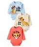 Babyhug Disney Interlock Knit Full Sleeves The Lion King Printed Onesies Pack of 3 - Light Blue Yellow & Red