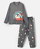 Nap Chief Pure Cotton Knit Full Sleeves Penguin Printed Night Suit Set - Grey