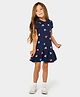 Mothercare Cotton Half Sleeves Heart Printed Dress - Navy Blue