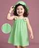 Mark & Mia Cotton Sleeveless Frock with Hat & Floral Applique - Light Green