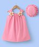 Mark & Mia Cotton Sleeveless Frock with Hat & Floral Applique - Pink