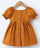 Mark & Mia Half Puffed Sleeves Solid Cotton Front Open Frock - Brown