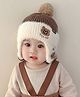 Ziory Wool Bear Designed & Pompom Embellished Earflap Cap - Brown-  Diameter 45-50 Cms
