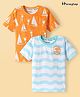 Honeyhap Premium cotton Knit Half Sleeves T-Shirts with Beach Theme Print & Stripes Pack of 2 - Bright White & Orange Peel