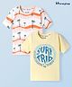 Honeyhap Premium Cotton Knit Half Sleeves T-Shirt with Bio Finish & Beach Theme Print Pack of 2 - Bright White & Pastel Yellow