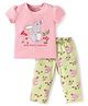 Babyoye Eco Conscious 100% Cotton Knit Half Sleeves Night Suit with Bunny & Butterfly Print - Pink & Light Green