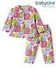 Babyoye Eco Conscious 100% Cotton Knit Full Sleeves Night Suit with Leaves Print - White