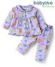 Babyoye Eco Conscious 100% Cotton Knit Full Sleeves Co-ords Night Suit with Bear Print - Lavender