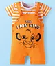 Babyhug Disney Single Jersey Knit Dungaree & Half Sleeves Striped T-Shirt with Lion King Graphic - Orange