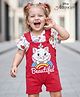 Babyhug Disney Single Jersey Knit Dungaree & Half Sleeves T-Shirt With Aristocats Marie Graphics - Red & White