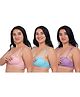 Fabme Pack Of 3 Cotton Sleeveless Solid Nursing Bras - Sea Green Pink & Lavender