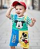 Babyhug Disney Single Jersey Knit Cut & Sew Dungaree & Half Sleeves Striped T-Shirt with Mickey Mouse Graphics - Multicolor