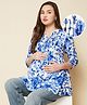 Bella Mama Woven Three Fourth Sleeves Maternity Top with Floral Print  & Pintuck Design - Blue