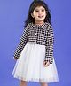 Babyhug Woven Party Dress & Full Sleeves Checks Shrug With Peter Pan Collar & Bow Applique - White & Black