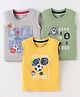 OHMS Sinker Knit Sleeveless Tank T-Shirt With Sports Theme Print Pack of 3 - Yellow Green & Grey