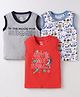 OHMS Sinker Knit Sleeveless Tank T-Shirts With Text & Vehicle Print Pack of 3 - Red White & Grey