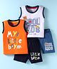 OHMS Sinker Knit Sleeveless Tank T-Shirts & Shorts Set With Text Print Pack of 2 - Orange & White