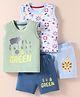 OHMS Sinker Knit Sleeveless Tank T-Shirts & Shorts Set With Animal & Nautical Theme Print Pack of 2 - White & Green