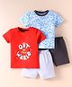OHMS Sinker Knit Half Sleeves T-Shirts & Shorts Set With Text & Animal Print Pack of 2 - Red & Light Blue