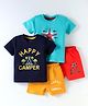 OHMS Sinker Knit Half Sleeves T-Shirts & Shorts Set With Text & Starfish Print Pack of 2 - Light & Navy Blue